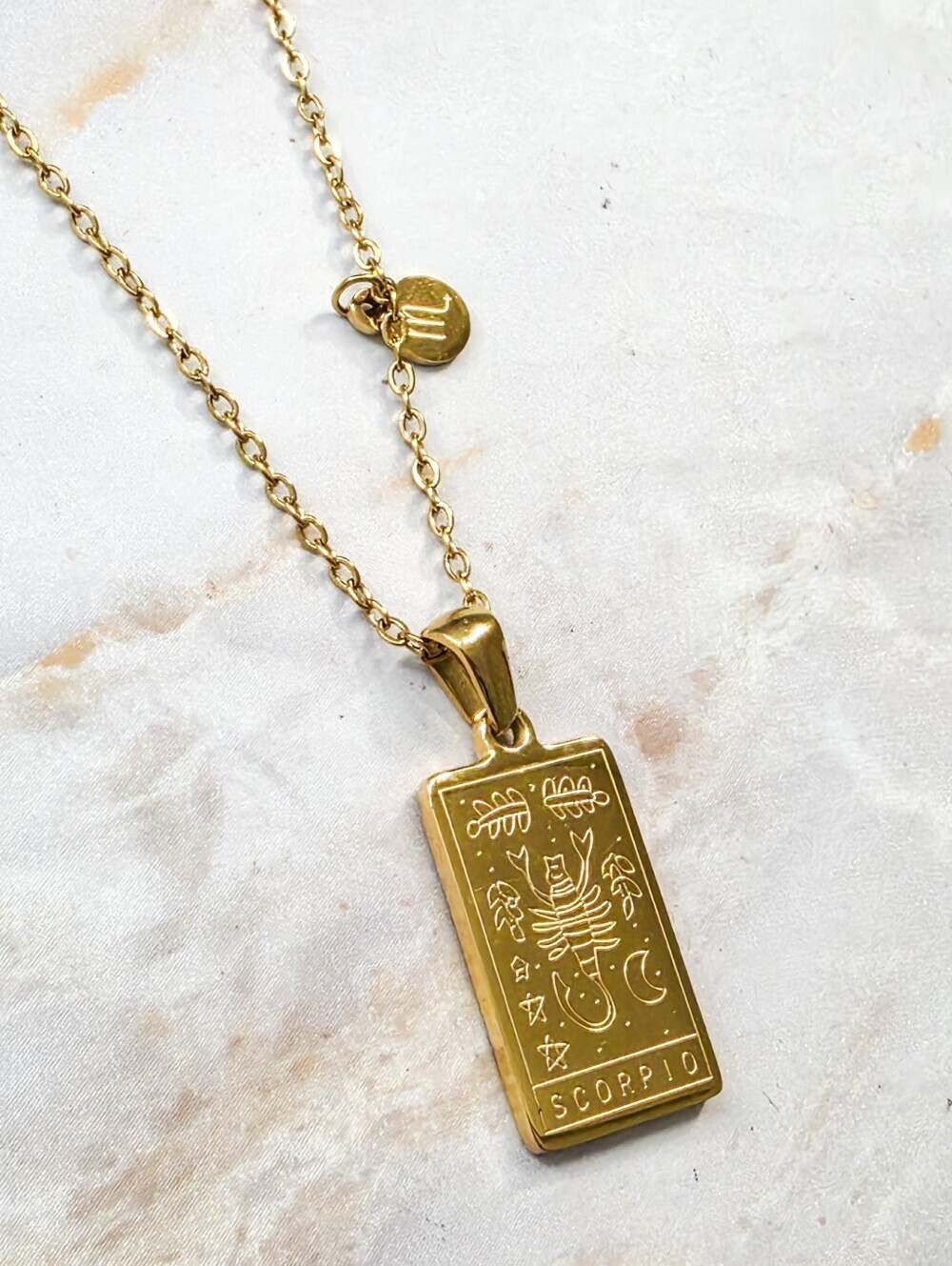 Scorpio Zodiac Tarot Card Necklace 18K Gold Plated Titanium Steel Double-Sided